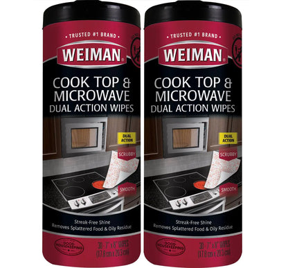 Weiman Glass Cooktop and Microwave Wipes - 2 Pack - Cleaner for Daily Use Professional Home Kitchen Cooktop Cleaner and Polish Use on Induction Ceramic Gas Portable Electric - 60 Wipes Total