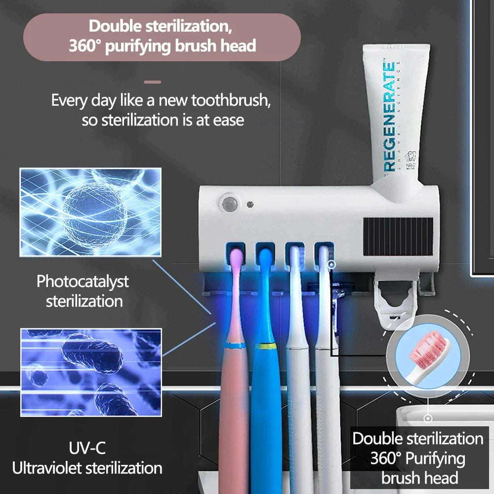 SaniDock - UV Light Sterilizer Toothbrush Holder Cleaner & Automatic Toothpaste Dispenser