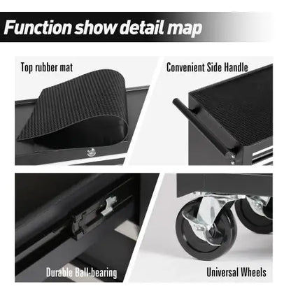 5-Drawer Rolling Tool Chest W Lock  Key, Tool Storage Cabinet With Wheels, Top Cushion & Drawer Liners, Tool Organizer Box For Garage, Warehouse  Repair Shop