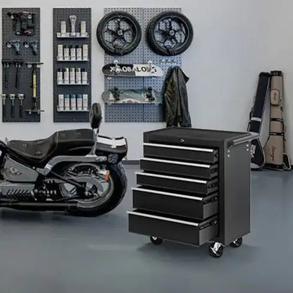 5-Drawer Rolling Tool Chest W Lock  Key, Tool Storage Cabinet With Wheels, Top Cushion & Drawer Liners, Tool Organizer Box For Garage, Warehouse  Repair Shop