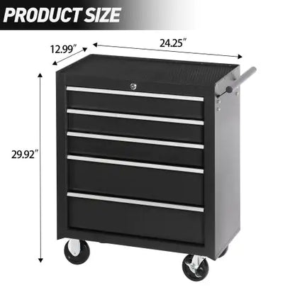 5-Drawer Rolling Tool Chest W Lock  Key, Tool Storage Cabinet With Wheels, Top Cushion & Drawer Liners, Tool Organizer Box For Garage, Warehouse  Repair Shop
