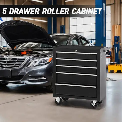 5-Drawer Rolling Tool Chest W Lock  Key, Tool Storage Cabinet With Wheels, Top Cushion & Drawer Liners, Tool Organizer Box For Garage, Warehouse  Repair Shop